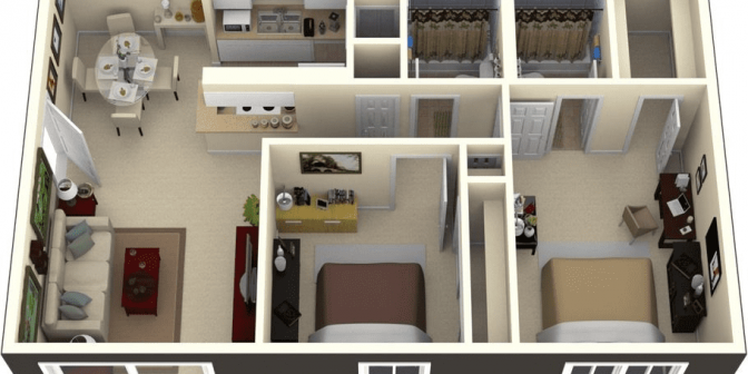 5 Contoh Gambar Desain Apartemen 2 Kamar Kekinian 1
